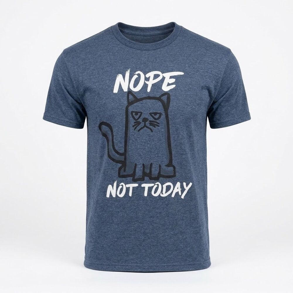 Nope Not Today Grumpy Cat Graphic T Shirt Medium M Blue Heather Funny Meme Tee